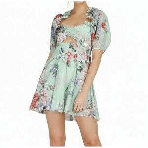 NEW Alice McCall Peony Mini Dress 6 Green Floral Ruffle Cutout Fairycore